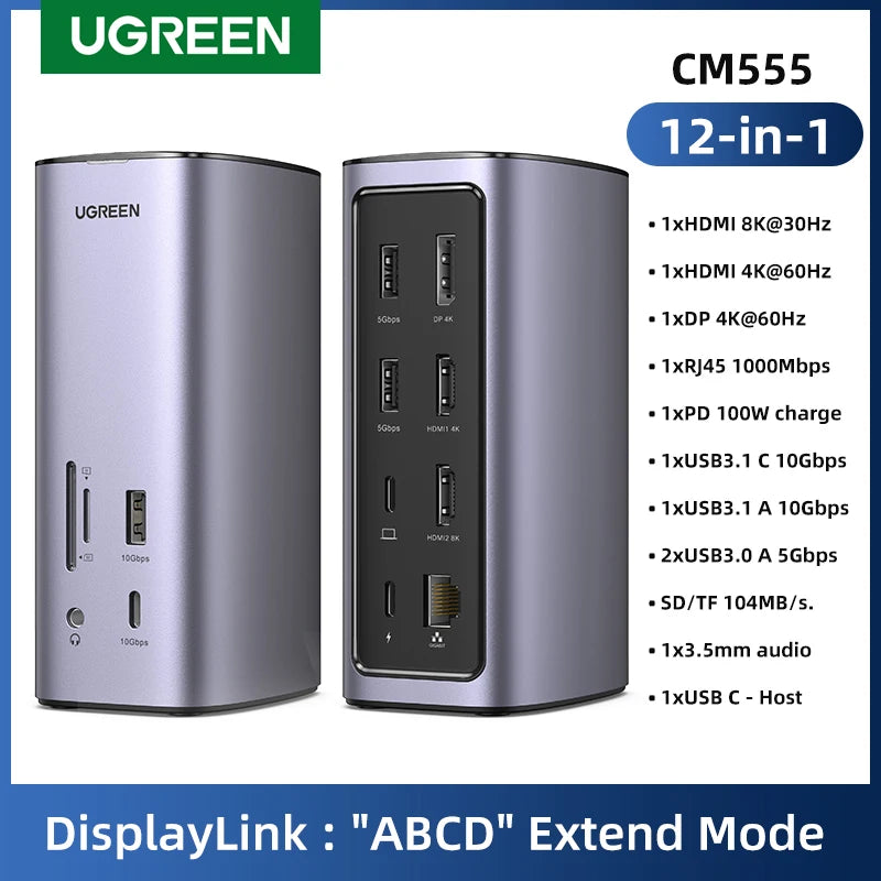 UGREEN Docking Station 12-IN-1 USB C to 8K HDMI DisplayPort in USA.