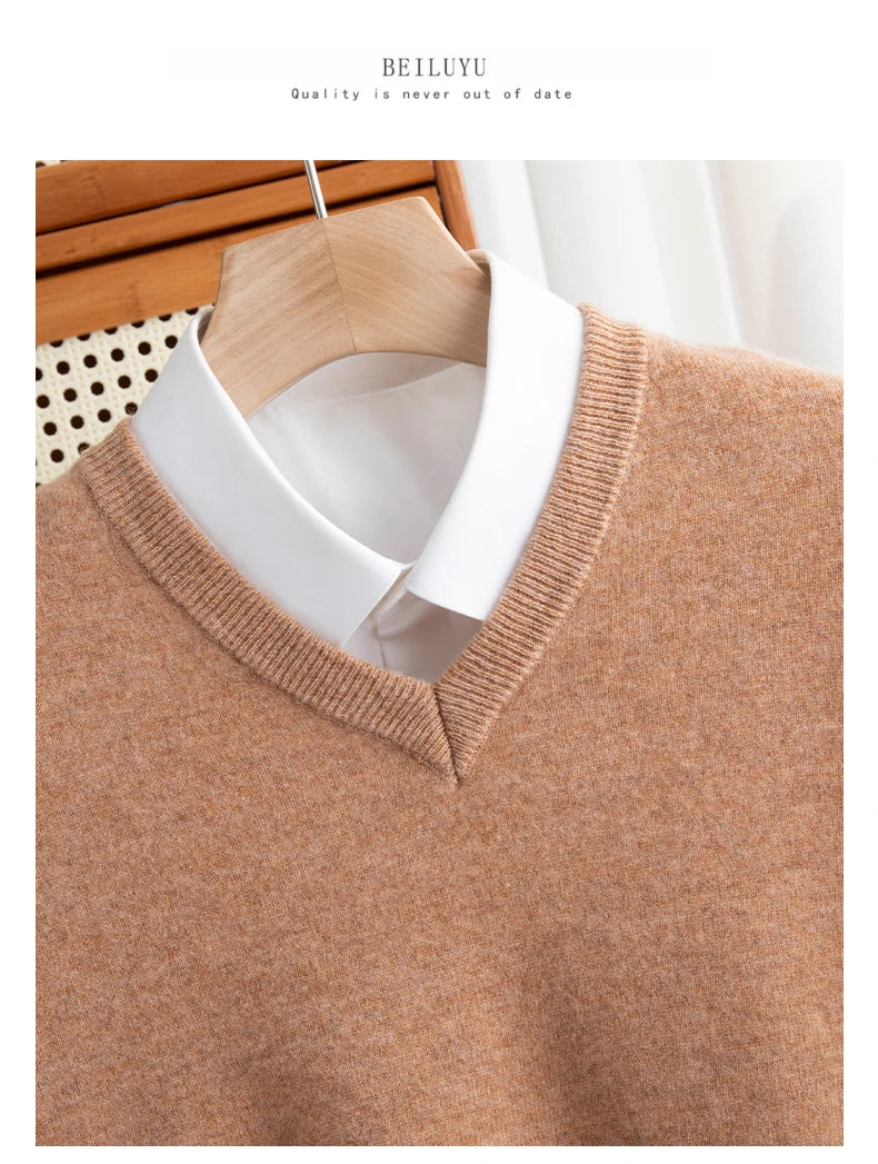 Men Merino Wool Sweater V-Neck Pullover Autumn Winter Cashmere in USA