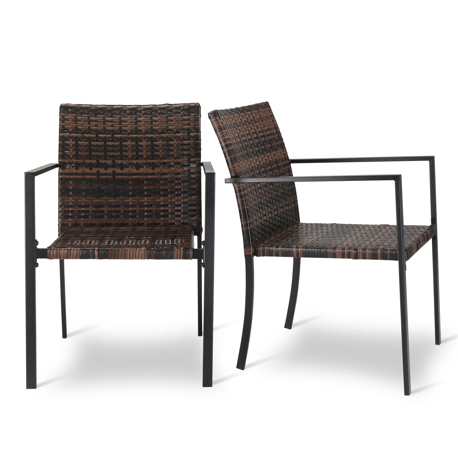 Brown Set Stackable Outdoor Wicker Patio Dining Chairs in USA.