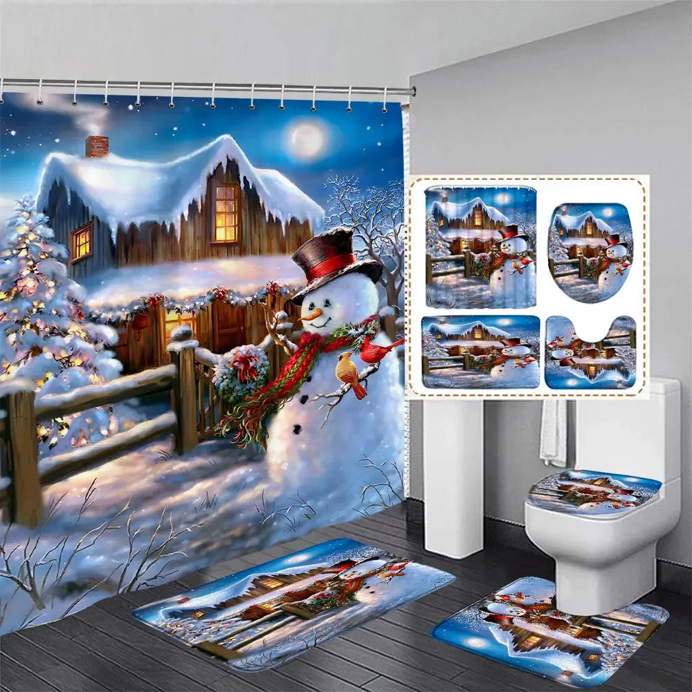 Christmas Bathroom Sets with Shower Curtain Rugs Red Truck in USA.