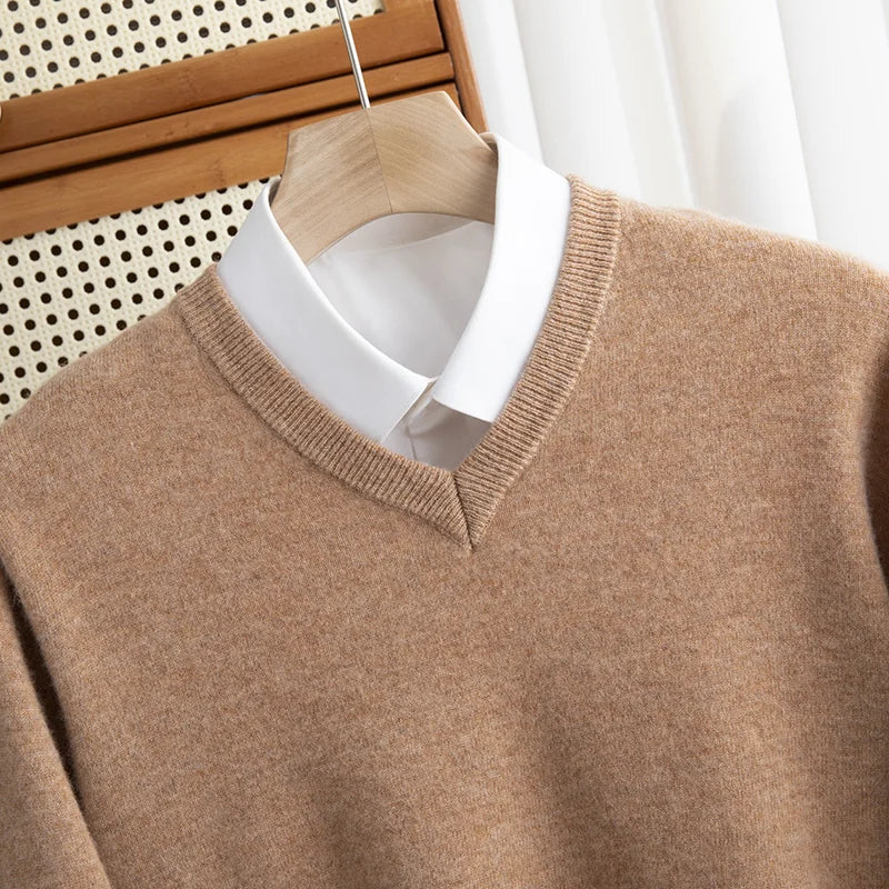 Men Merino Wool Sweater V-Neck Pullover Autumn Winter Cashmere in USA