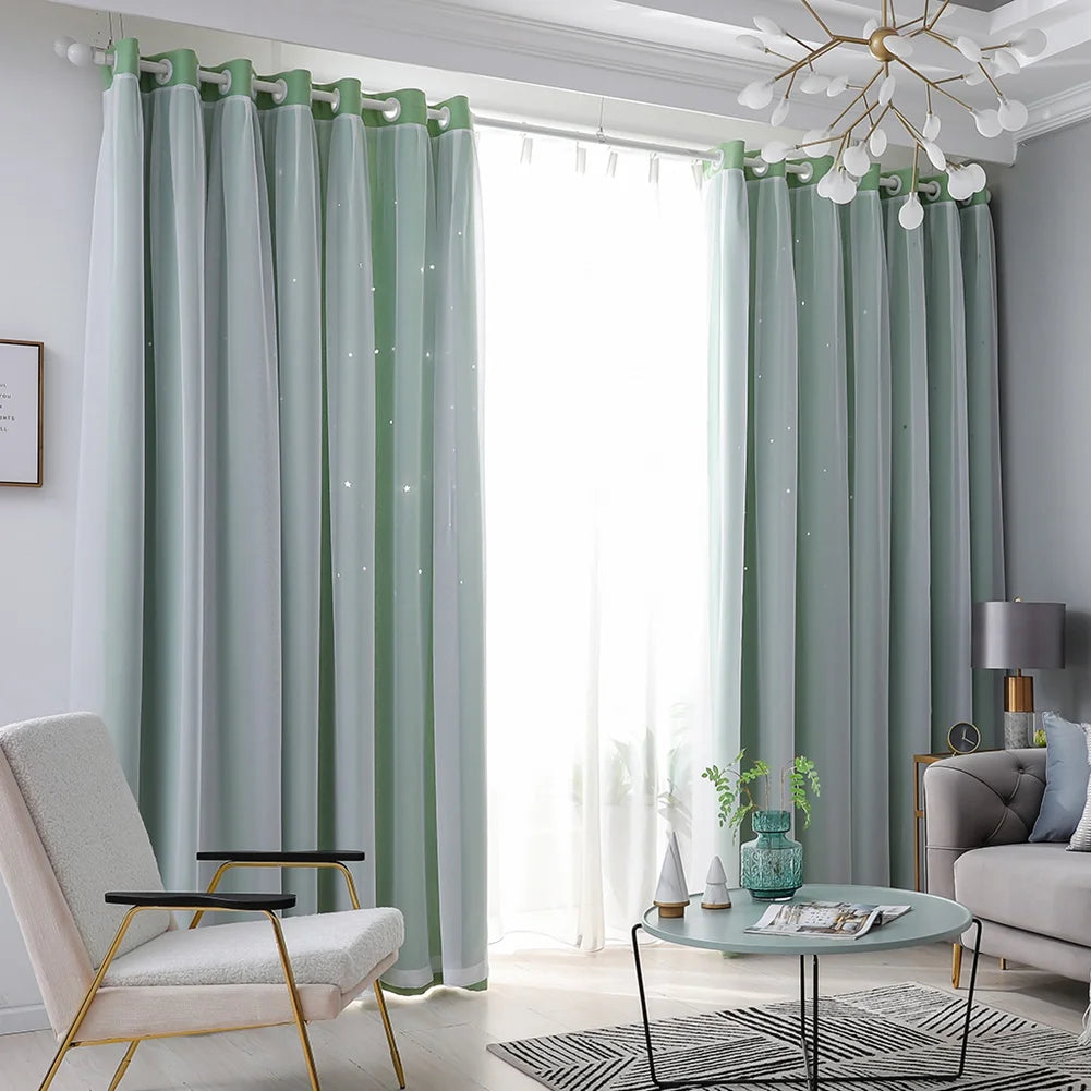 Double Blackout Star Curtains Threaded Bedroom Living Room in USA