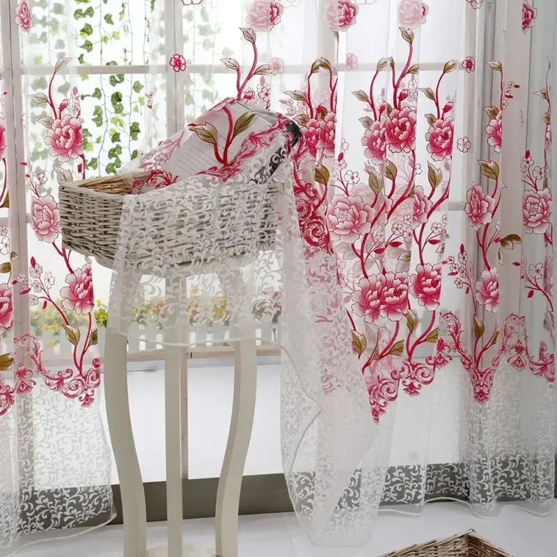 Peony Tulle Curtains Kitchen Door Window Living Room in USA