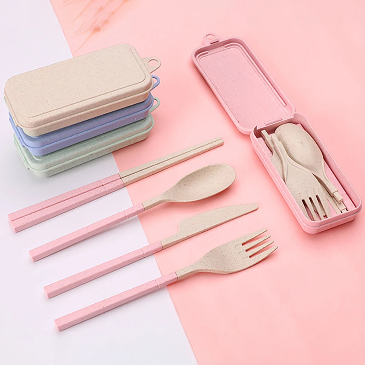 Wheat Straw Portable Tableware Knife Fork Spoon Chopsticks in USA.