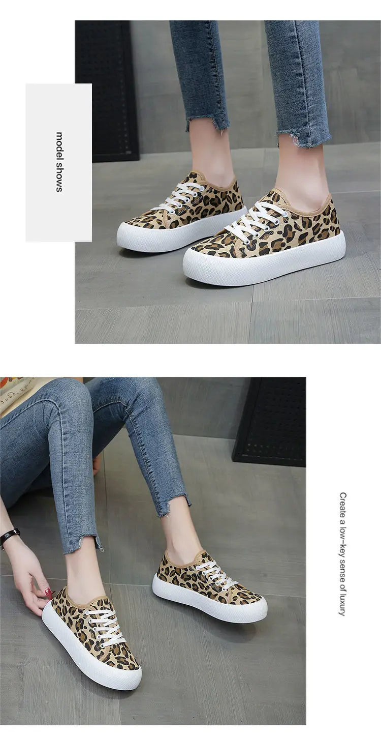 Stylish Leopard Print Sneakers Women Spring Chunky Canvas Shoes in USA