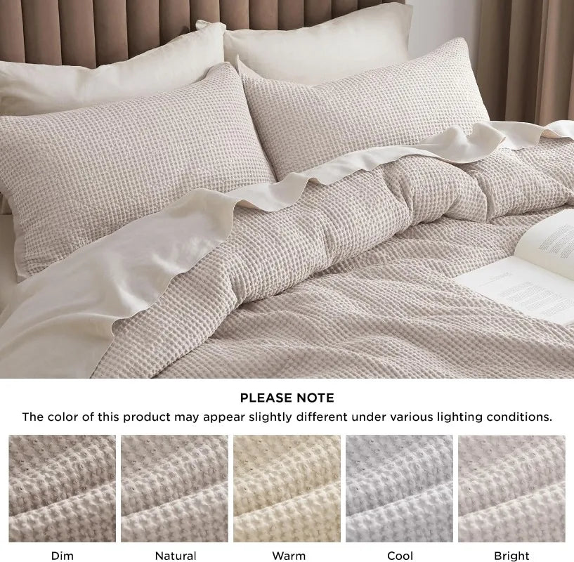 Cotton Waffle Weave Coconut White Duvet Cover Set