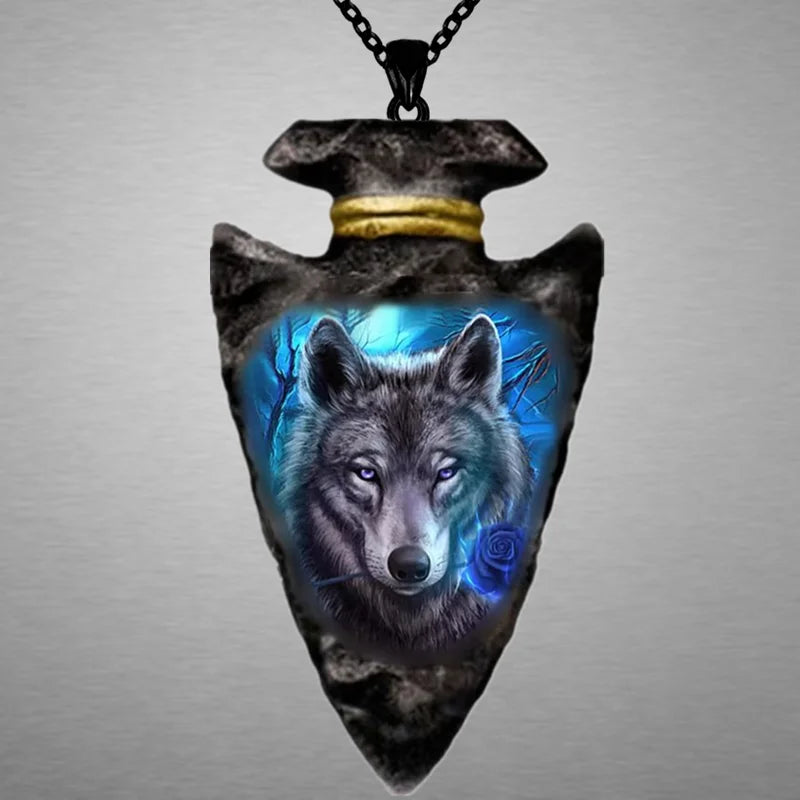 Creative Black Triangle Chain Pendant Animal Wolf Head Necklace in USA