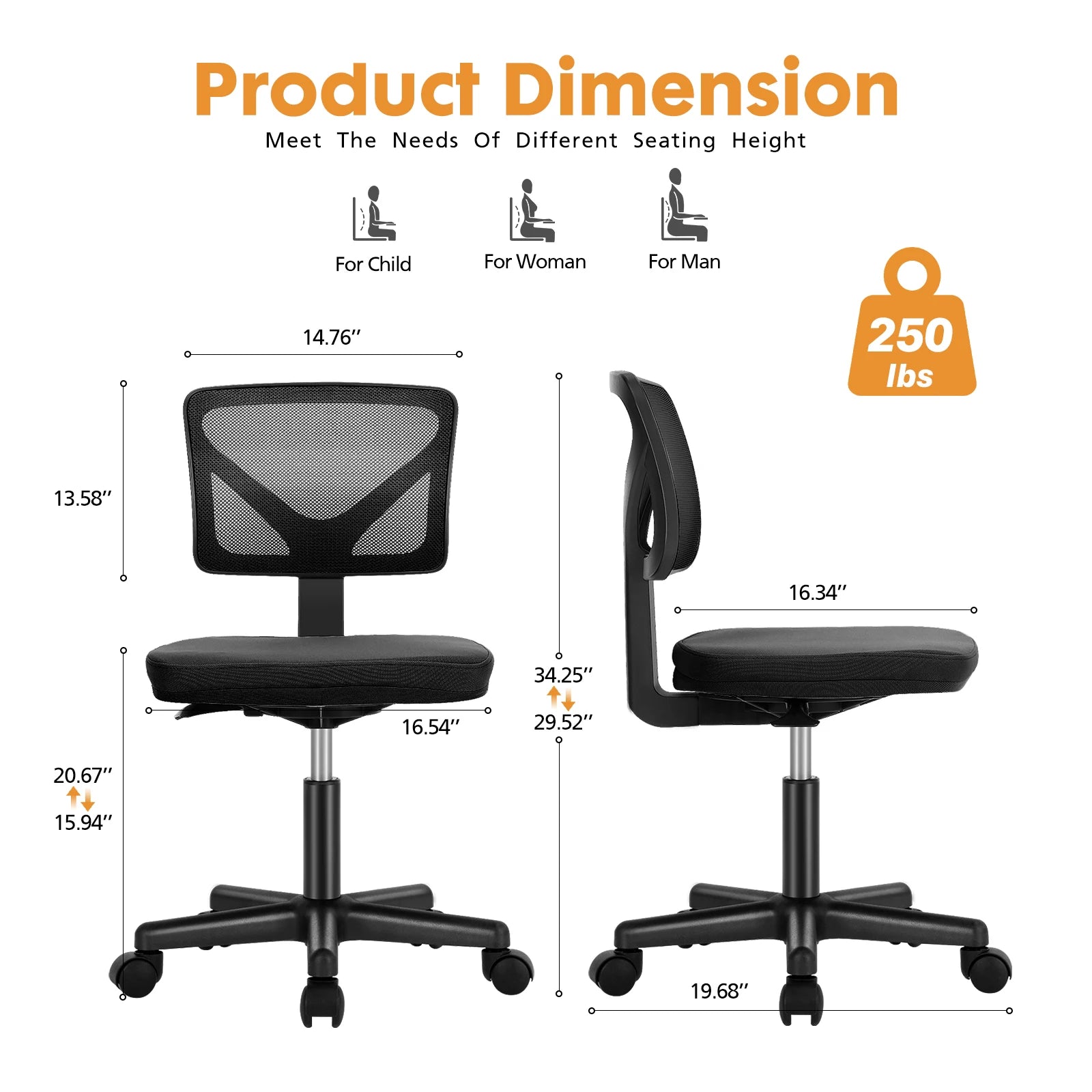 JHK Mesh Lumbar Support Armless Office Chair in USA.