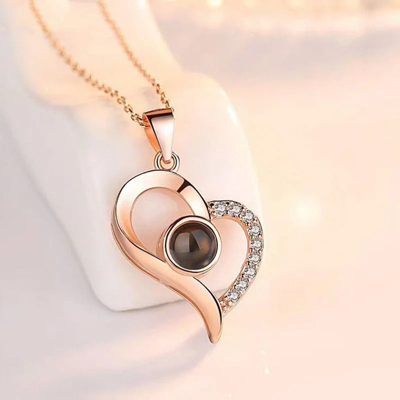 Love Heart Necklace I Love You Projection Pendant Jewelry in USA