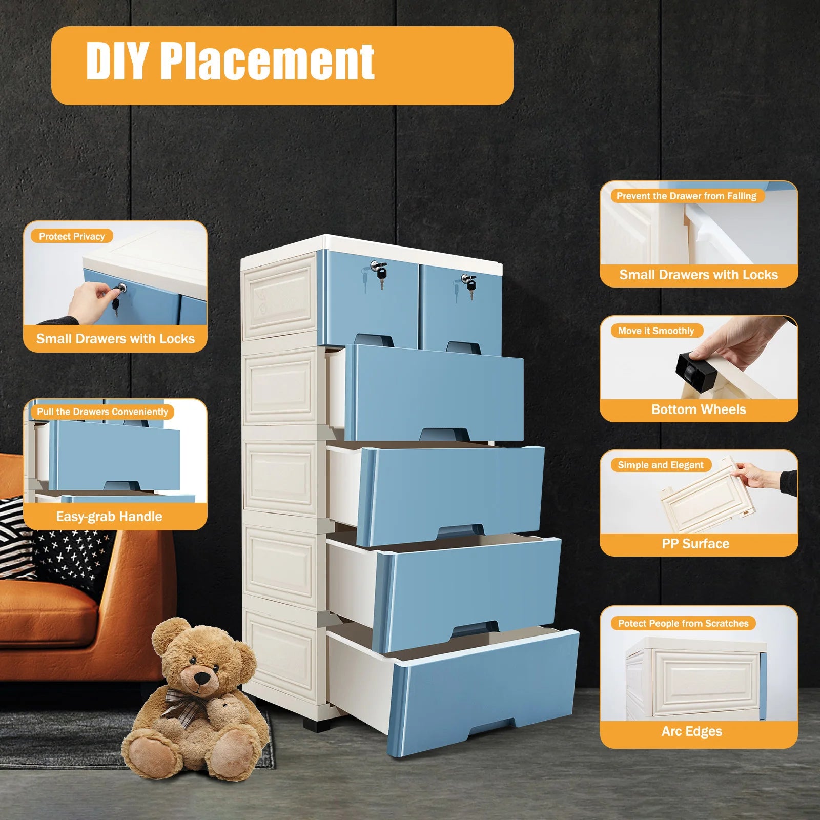 Cabinet Drawers Mobile Box Wardrobe Storage Rack IN USA.