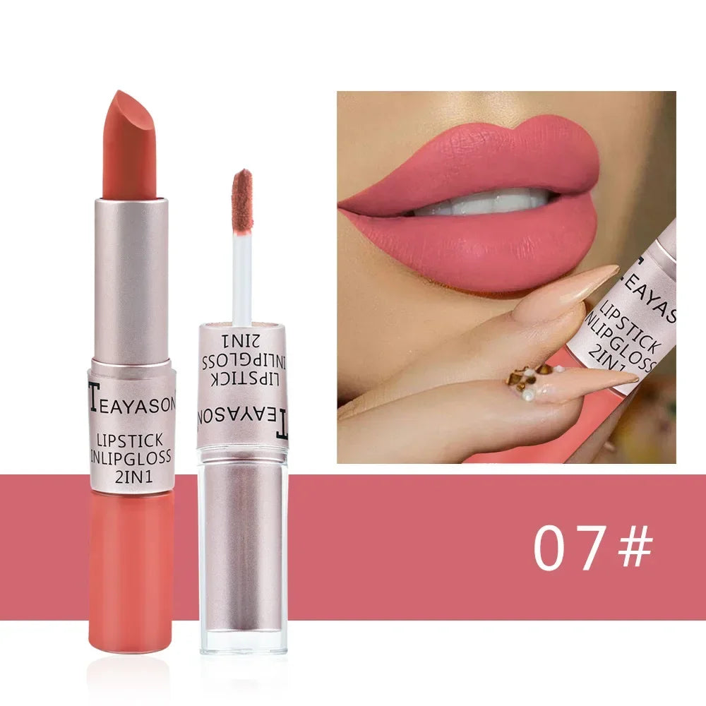 Double Head Lip Gloss Matte Velvet Sexy Red Tint Liquid Lipstick in USA