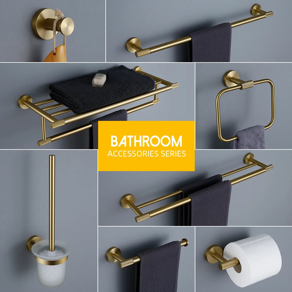 Bathroom Hardware Accessories Set Brushed Gold Knurled