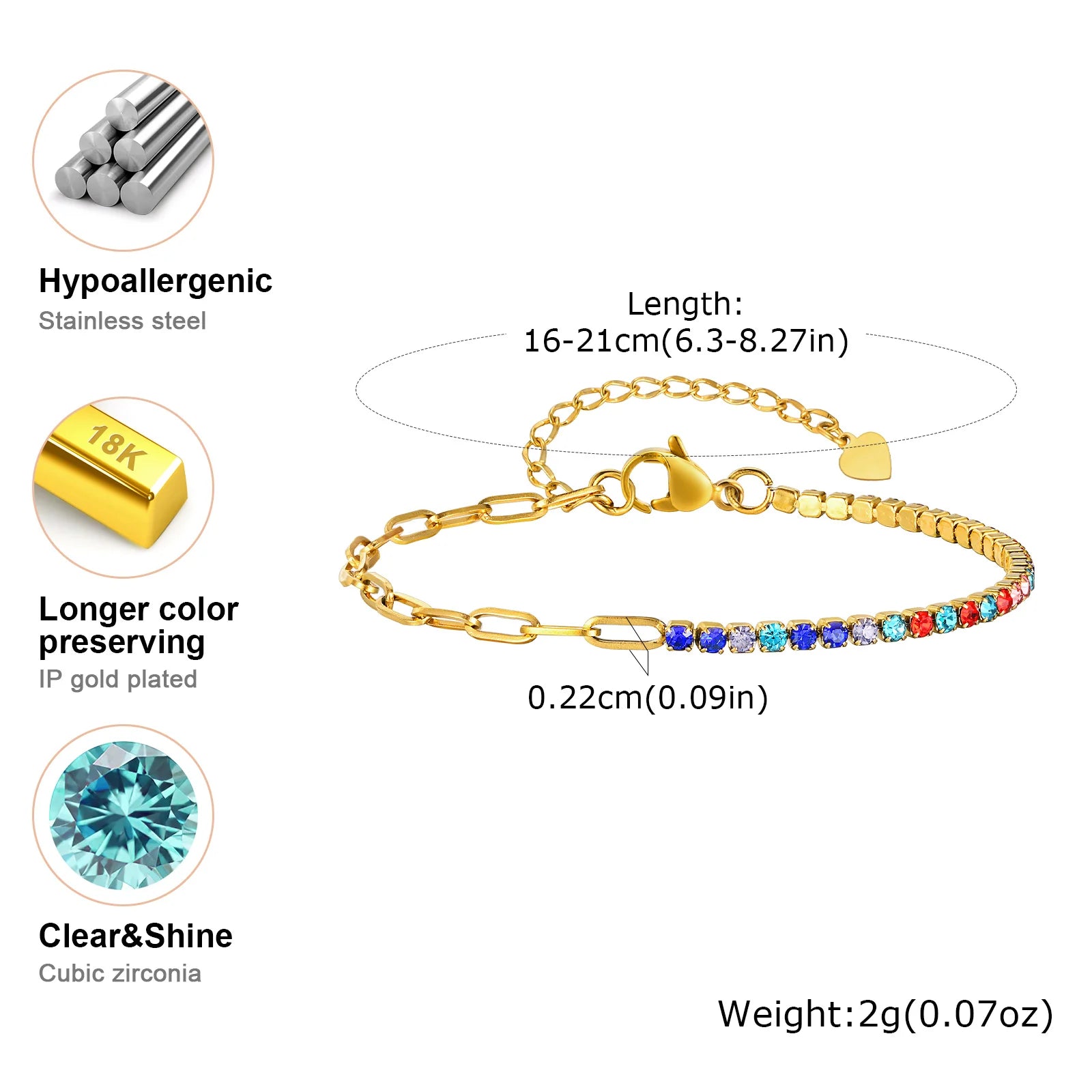 Stainless Steel Luxury Color Cubic Zirconia Tennis Bracelets in USA