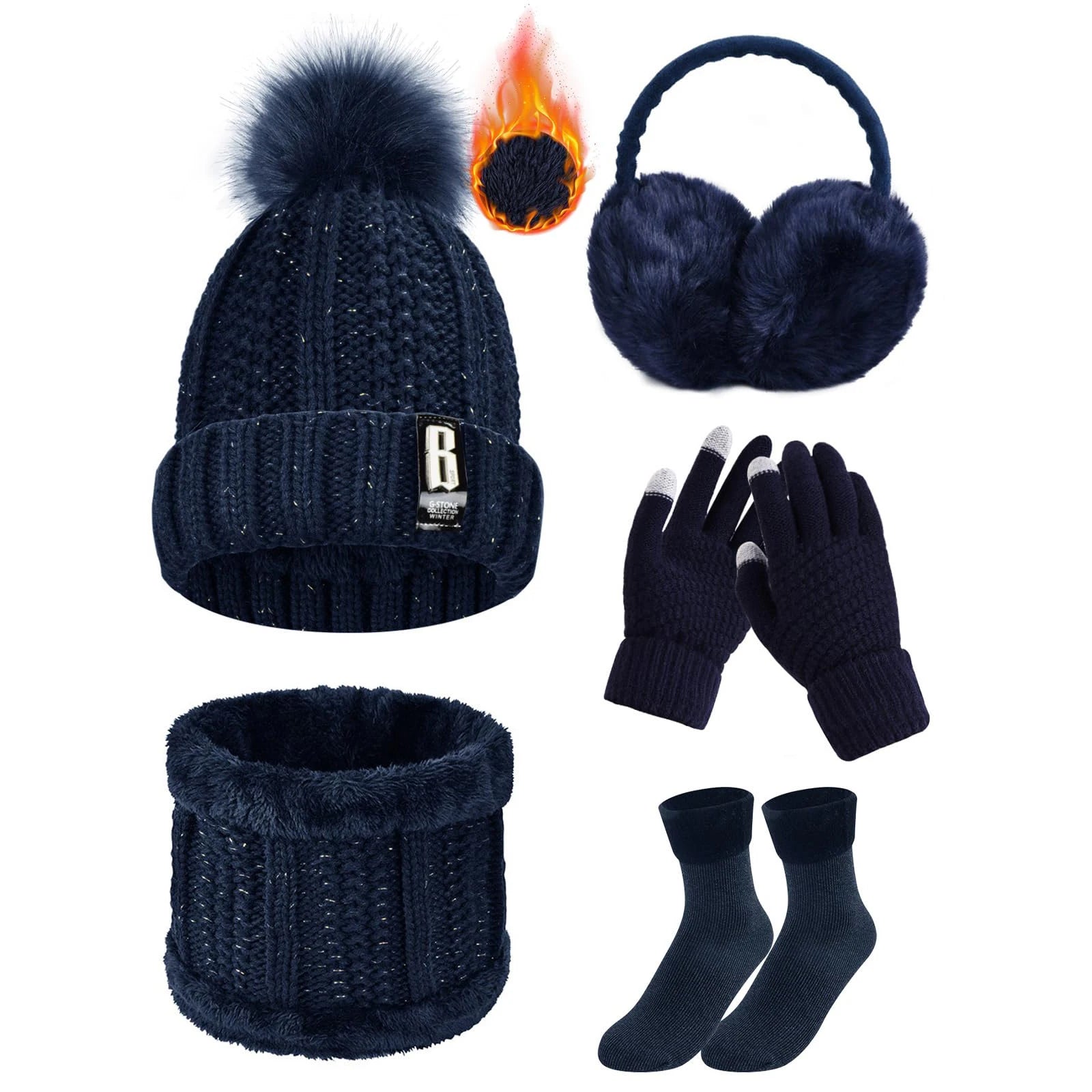 Knitted Hat and Scarf Set Touch Screen Gloves in USA