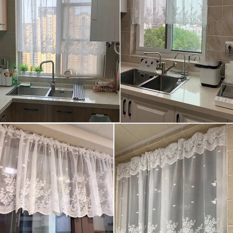 Lace Wave Short Tulle Half Curtains Living Room White Floating in USA