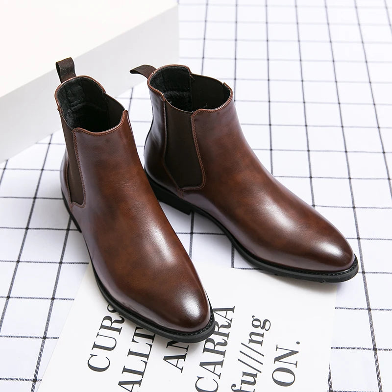 New Chelsea Boots Men Shoes PU Brown Fashion Versatile in USA