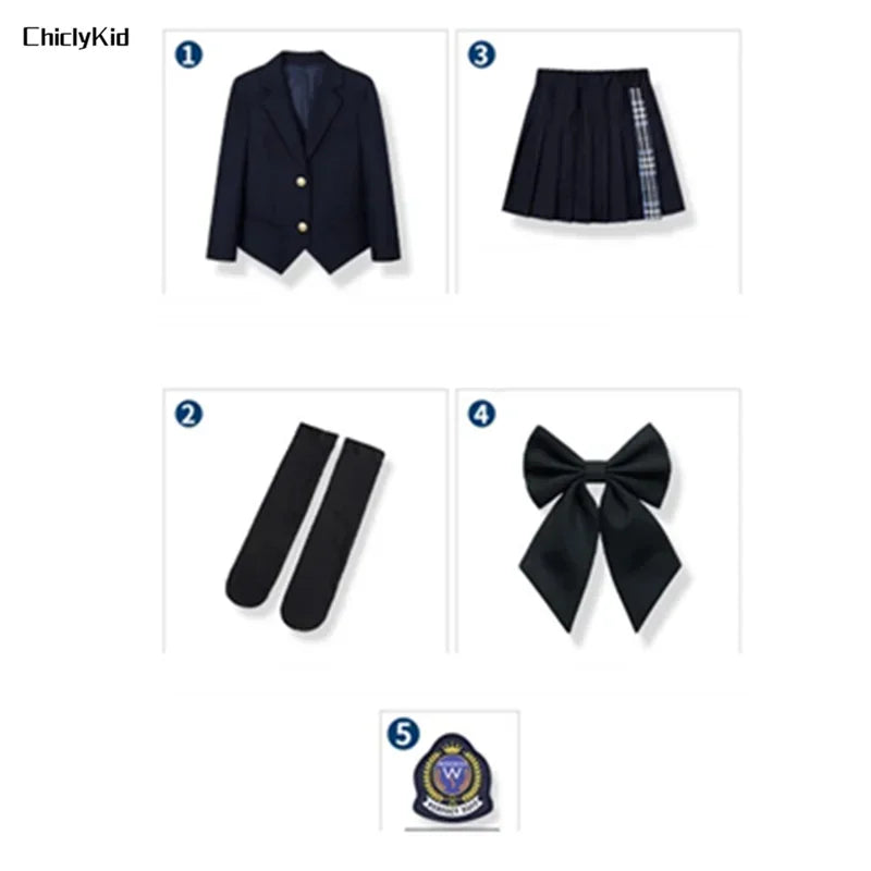 Children School Uniform Girls Jacket Pleated Skirt Suits Boys in USA