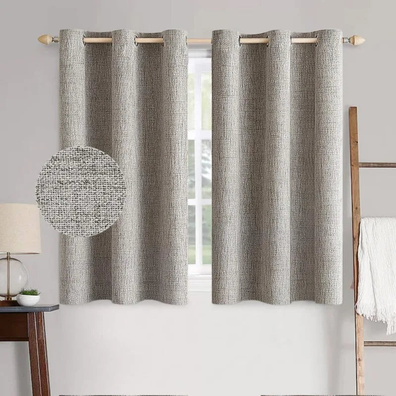 Blackout Linen Textured Curtains for Bedroom Solid Thermal Insulated G