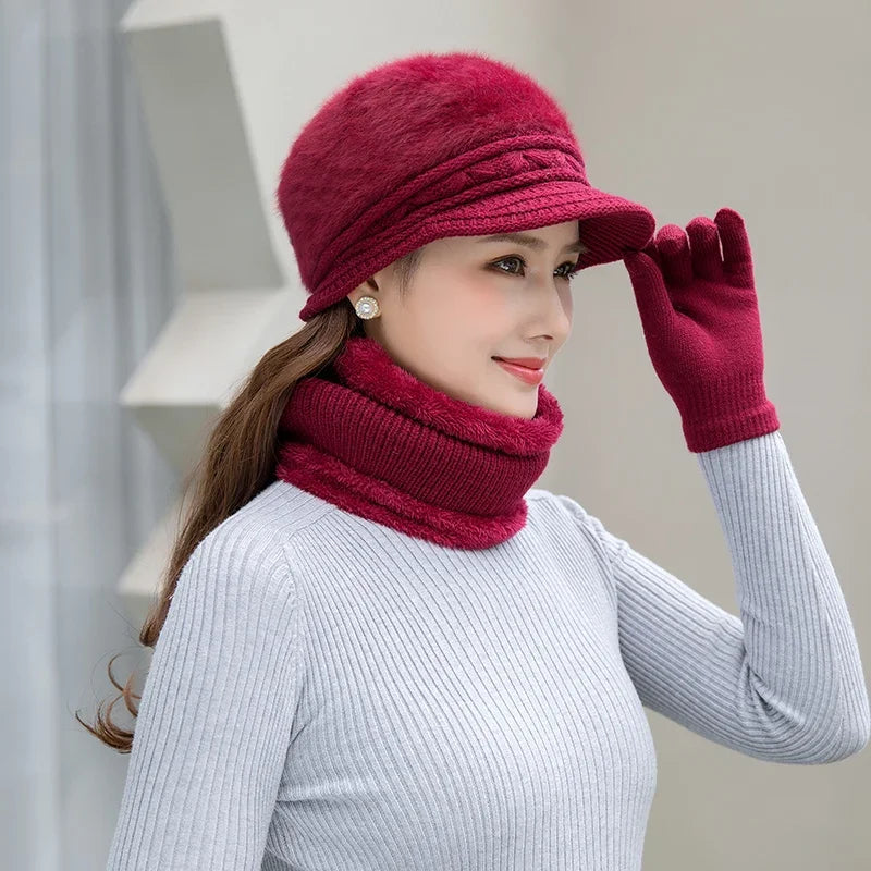 Women Hat Scarf Gloves Set Thick Warm Knitted Scarves in USA