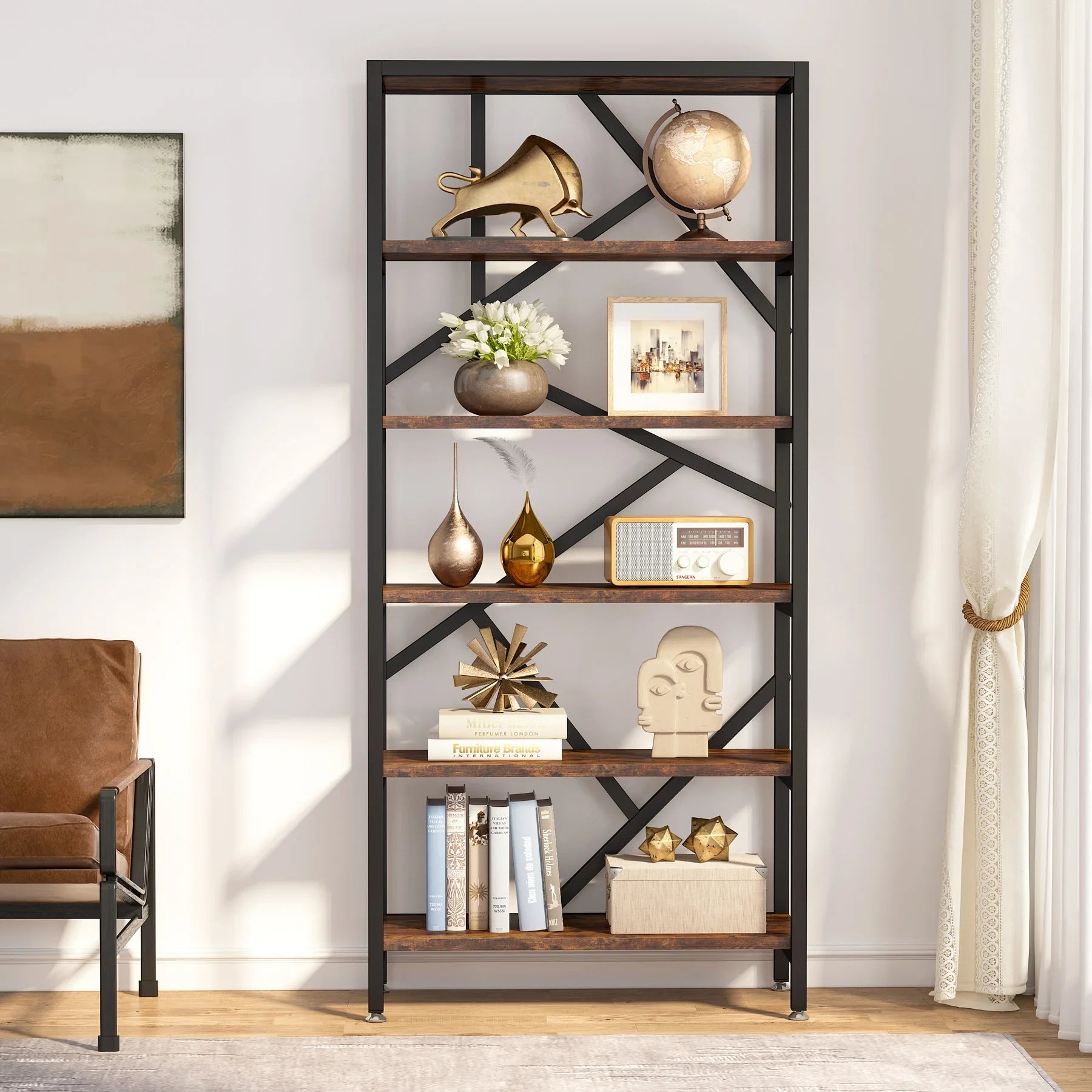 Shelving Units Organizer Industrial Wood Open Bookshelf in USA.