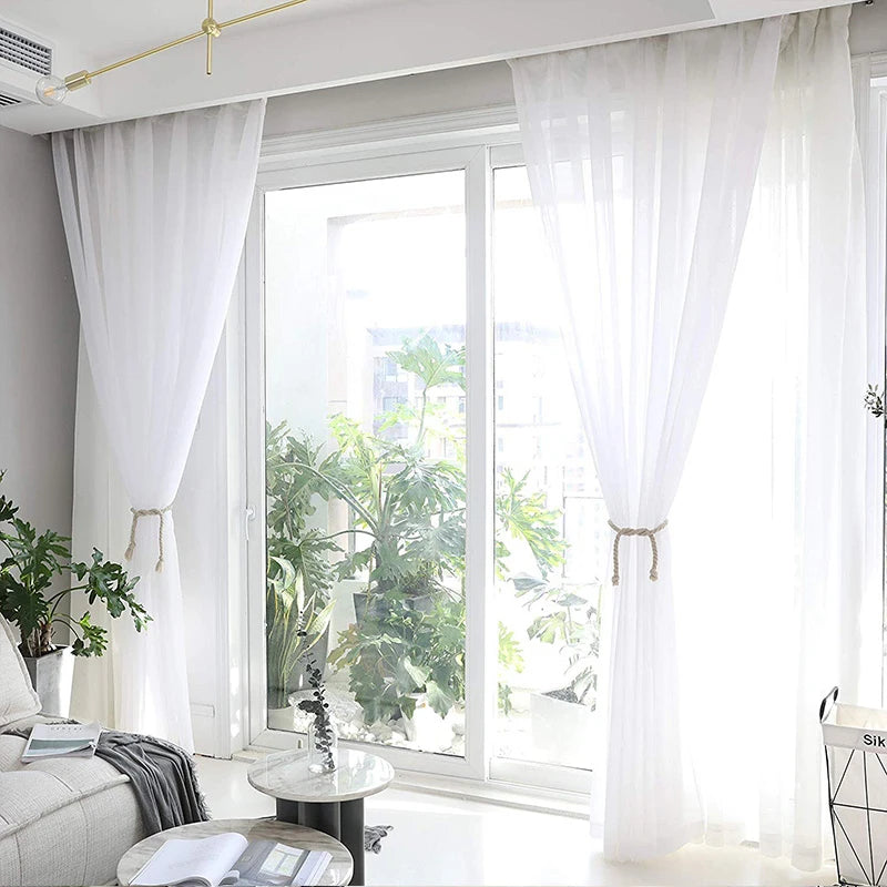 White Sheer Curtains For Living Room Window Voile Tulle IN USA.