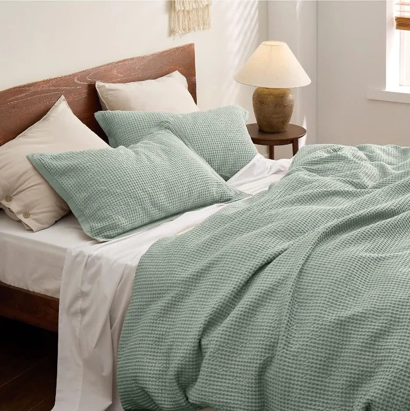 Cotton Waffle Weave Coconut White Duvet Cover Set