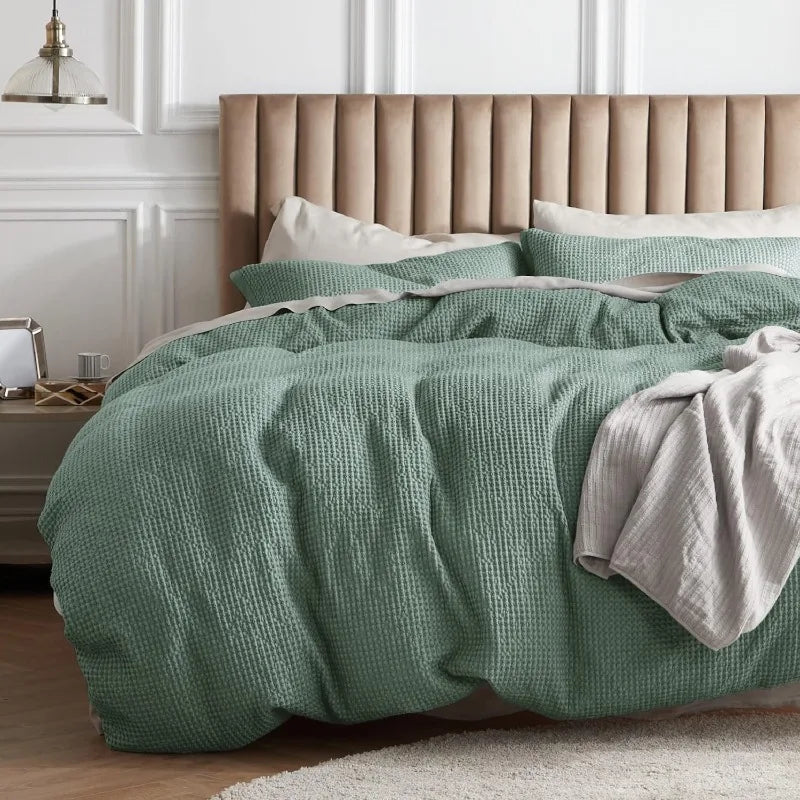 Cotton Waffle Weave Coconut White Duvet Cover Set