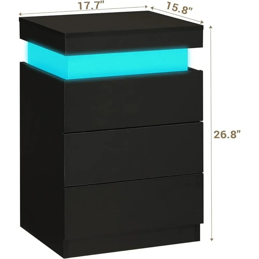 LED Bedside Table Bedroom Drawers USB Ports IN USA.