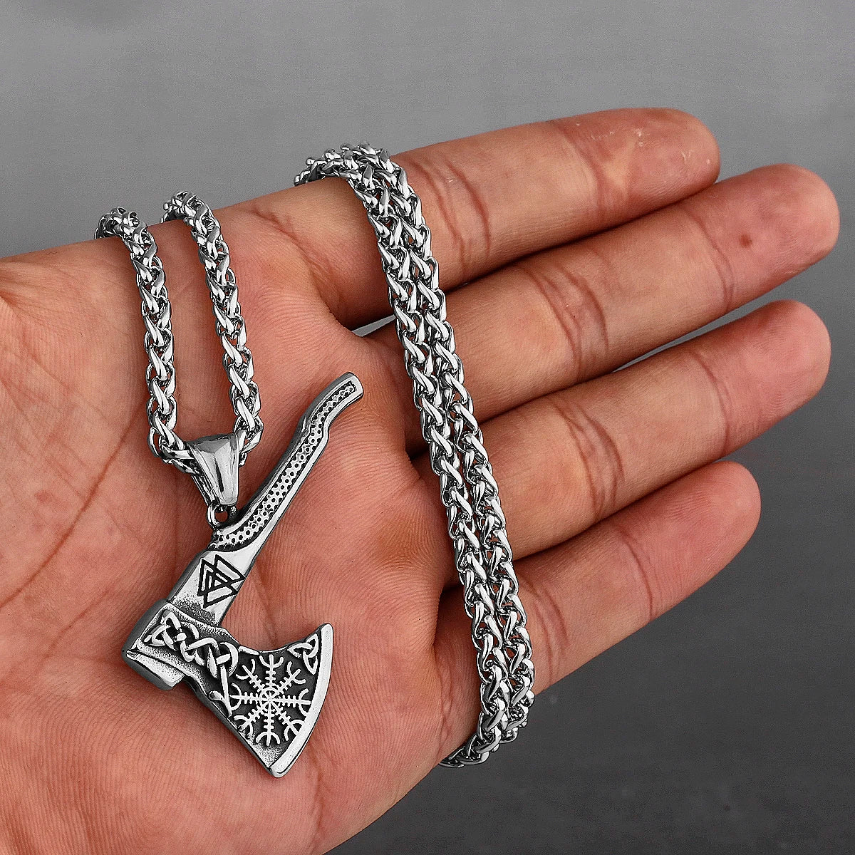 Stainless Steel Viking Axe Pendant Necklace Men's Celtic Valknut in USA