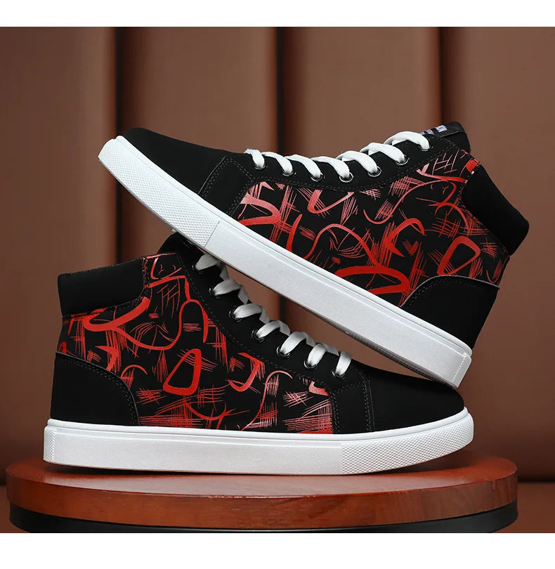 Graffiti prints red canvas sneakers mens vulcanized shoes man in USA