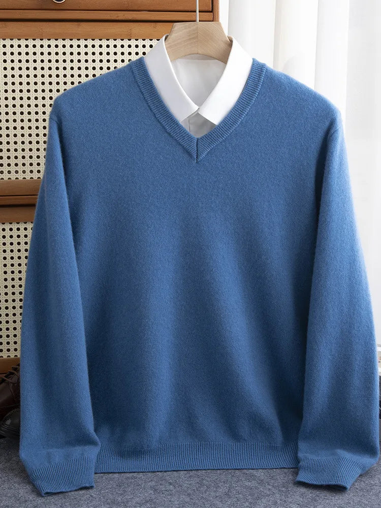 Men Merino Wool Sweater V-Neck Pullover Autumn Winter Cashmere in USA