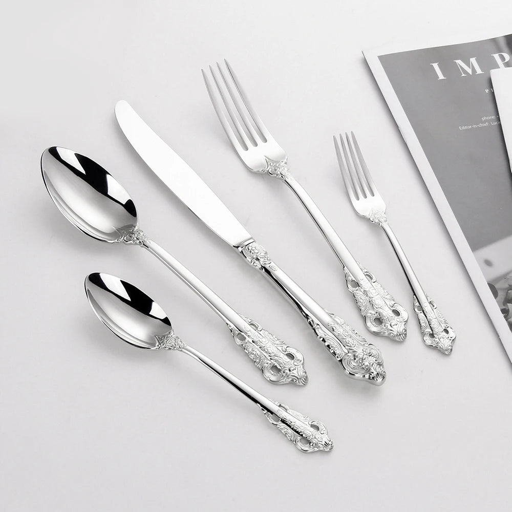 stainless steel Gold Cutlery Set Vintage Western Dinnerware