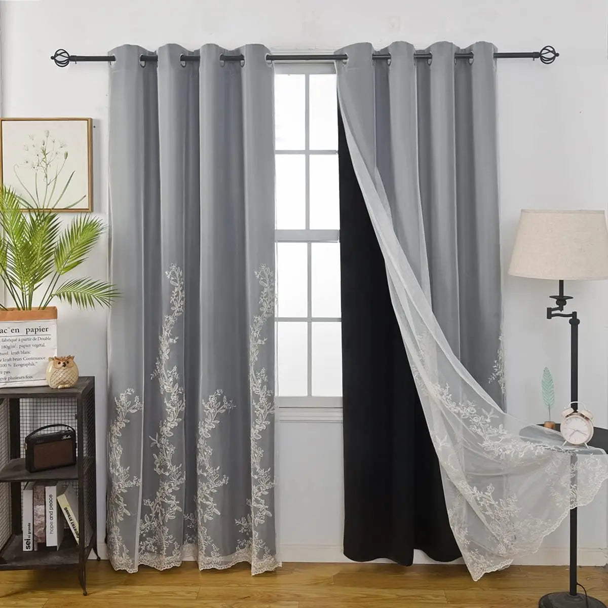 Double Layered Curtains Embroidered White Sheer in USA