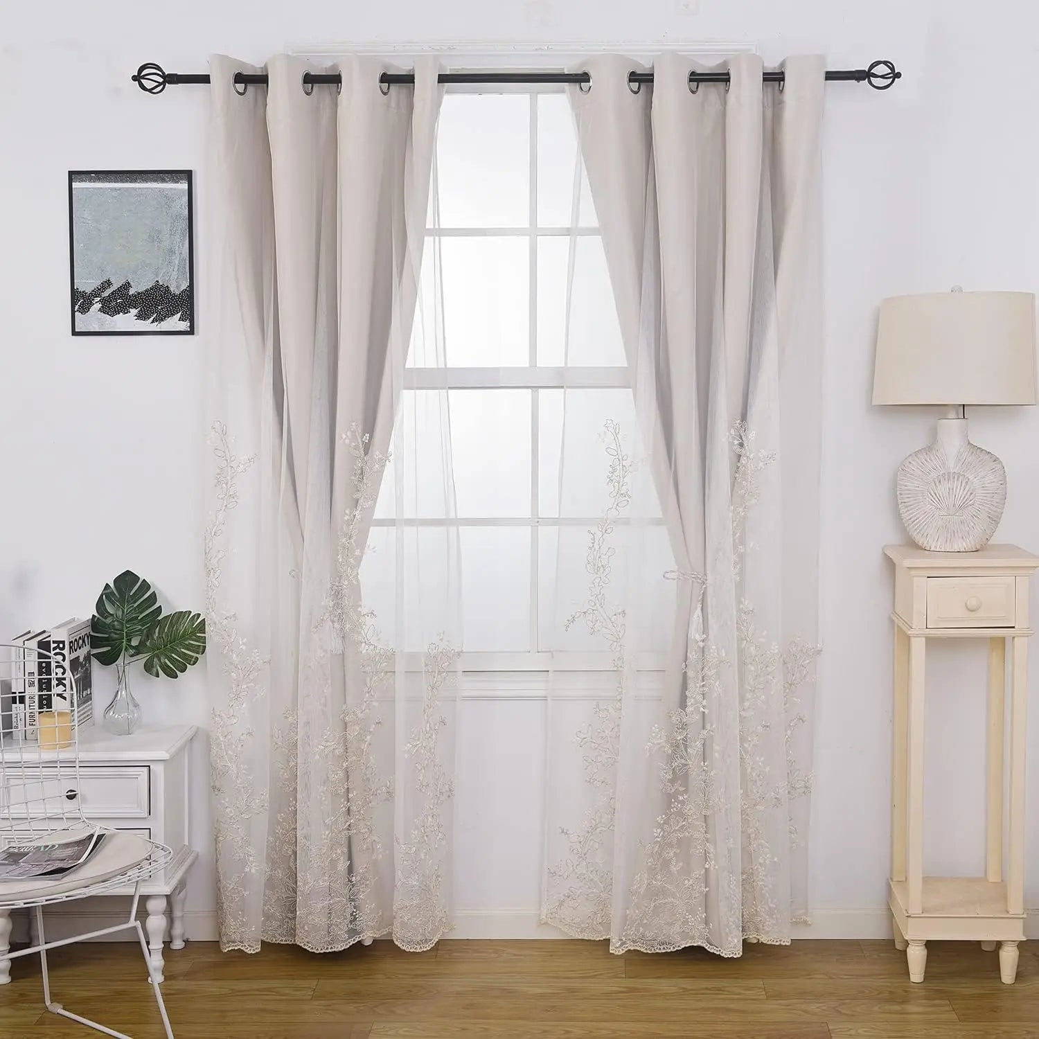 Double Layered Curtains Embroidered White Sheer in USA