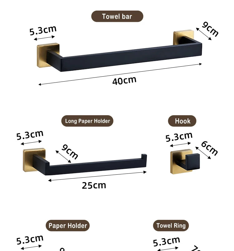 Wall Mount Stainless Steel Black Gold Bathroom Hardware Set