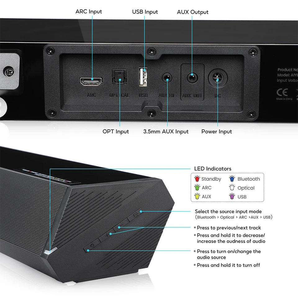 AIYIMA Sound Bar TV Bluetooth Soundbar Bass Home IN USA.