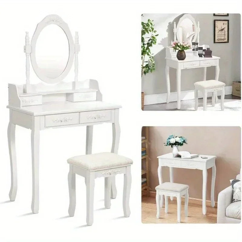 Vanity Dressing Table Set Makeup Mirror Drawers IN USA.