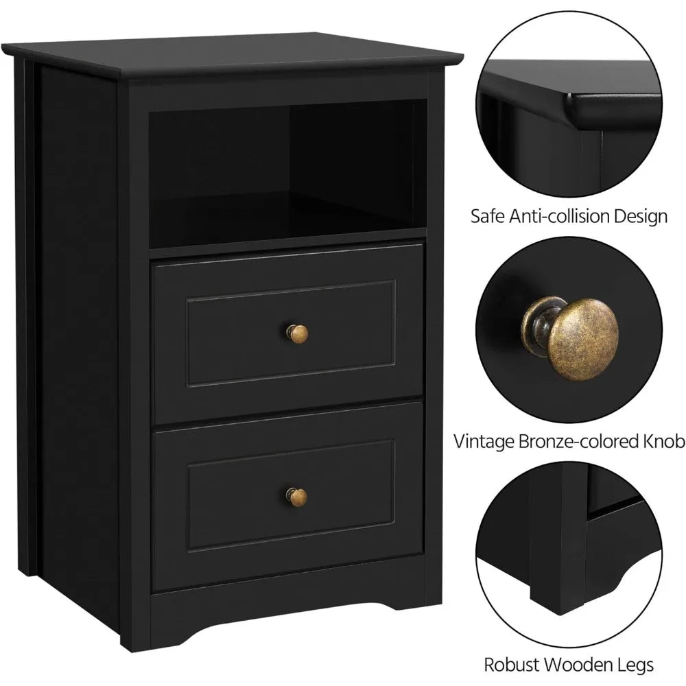 Nightstand Wooden Bedside Tables Drawer Cubby, in USA.