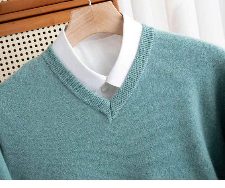 Men Merino Wool Sweater V-Neck Pullover Autumn Winter Cashmere in USA