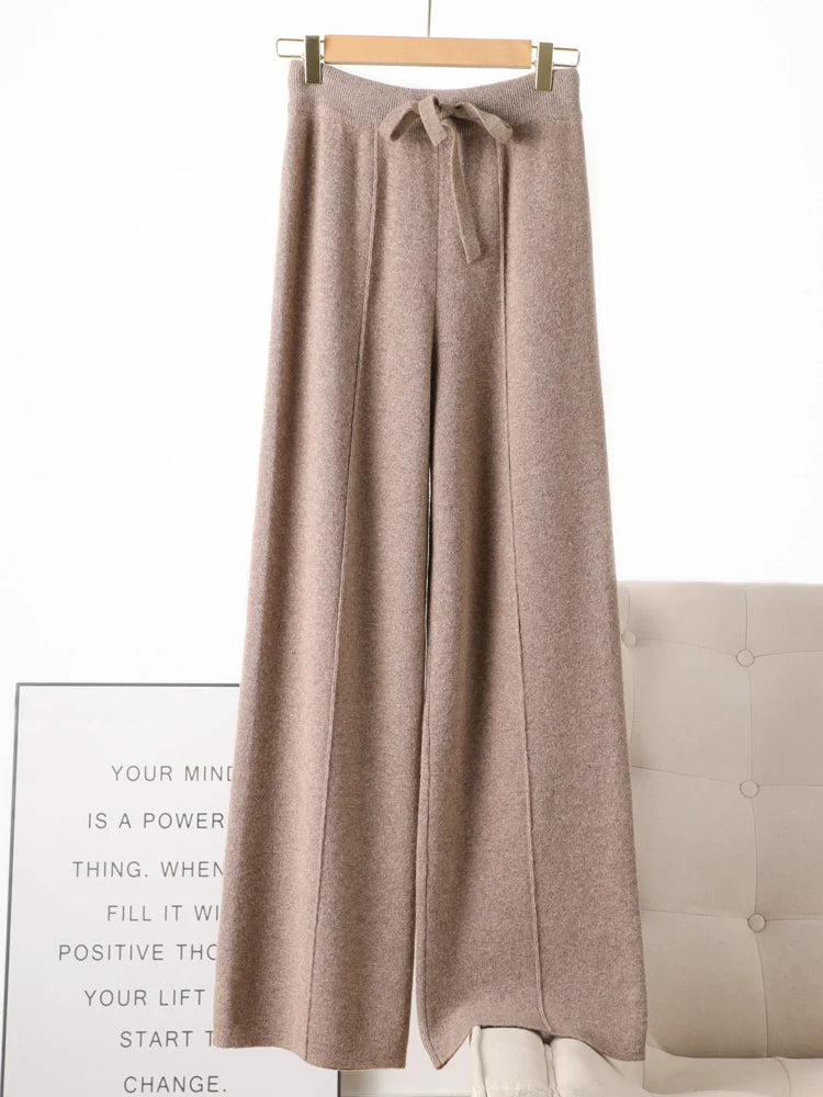 Women Merino Wool Knitted Wide Leg Pants Autumn in USA.