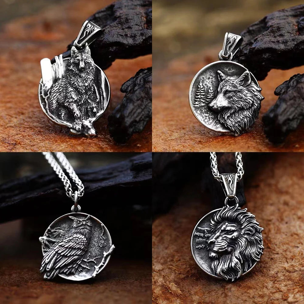 Men Vintage Viking Wolf Pendant Necklace Punk in USA