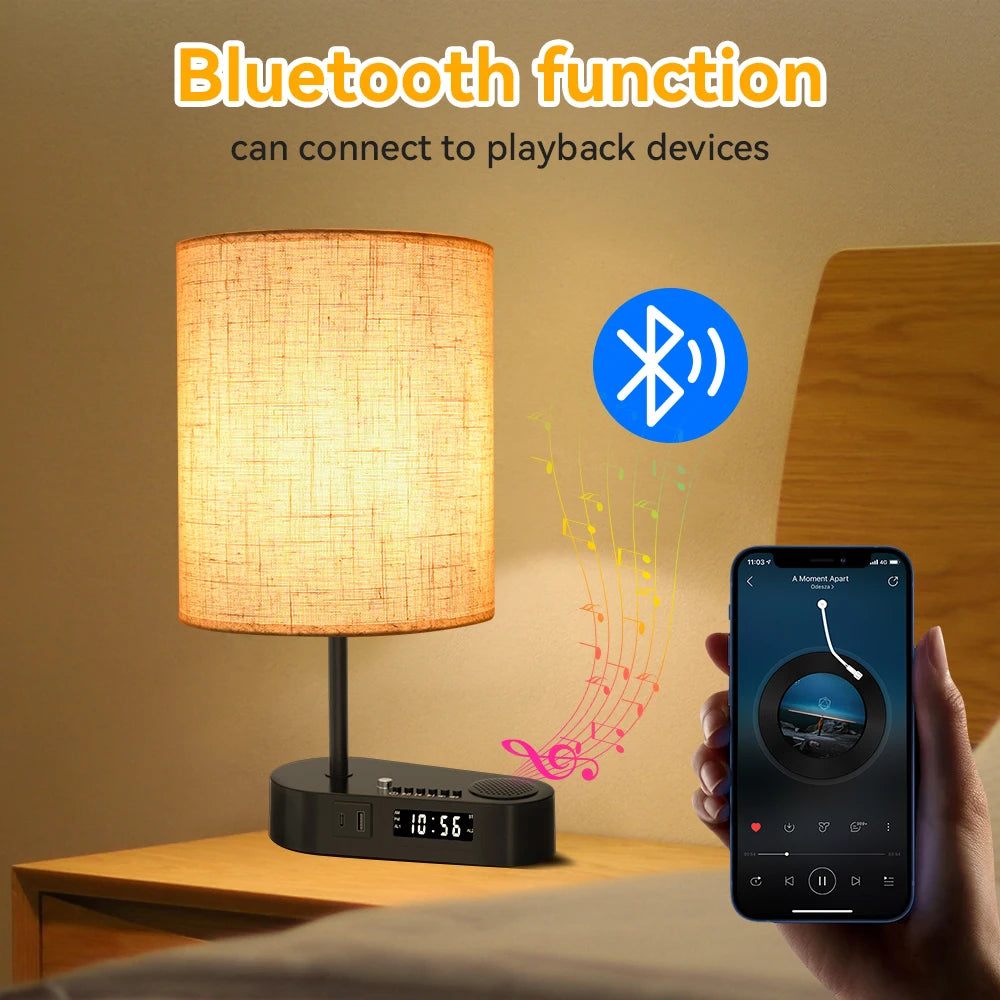 Bedside Table Lamp Bluetooth Alarm Clock Function IN USA.