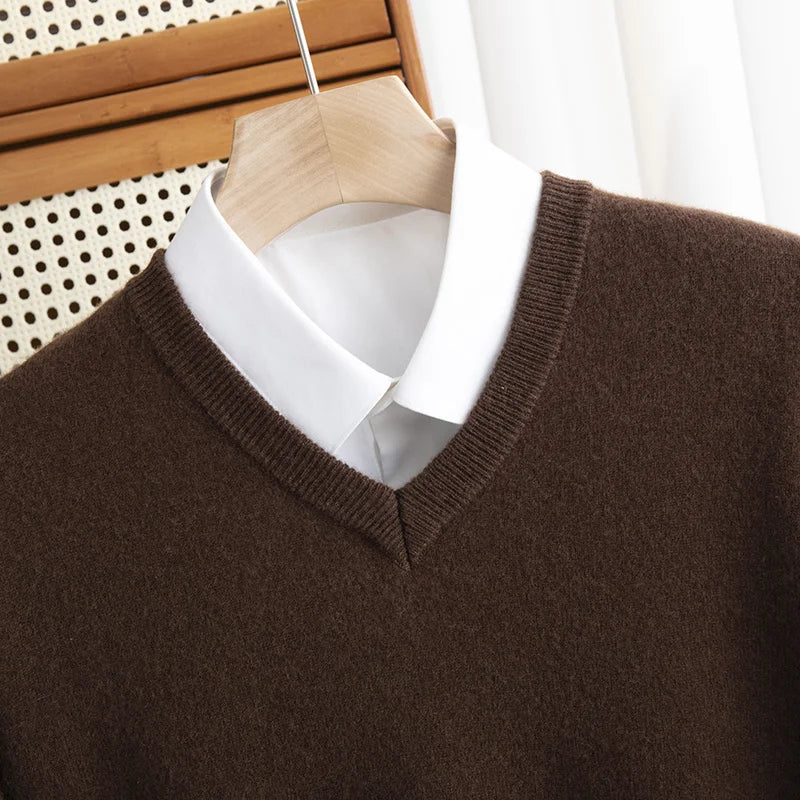 Men Merino Wool Sweater V-Neck Pullover Autumn Winter Cashmere in USA