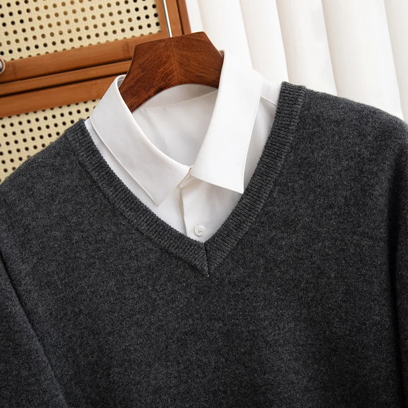 Men Merino Wool Sweater V-Neck Pullover Autumn Winter Cashmere in USA