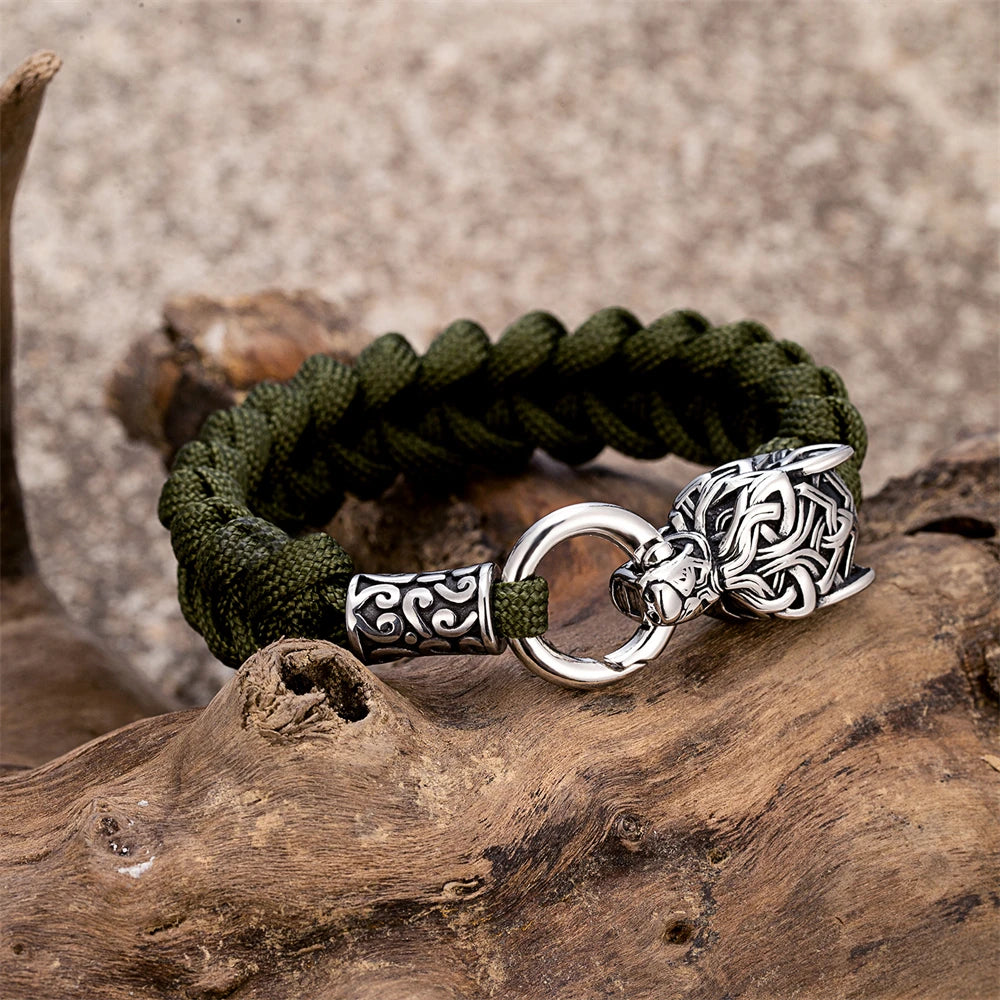 Norse Celtic Wolf Braided Paracord Rope Survival Bracelet in USA