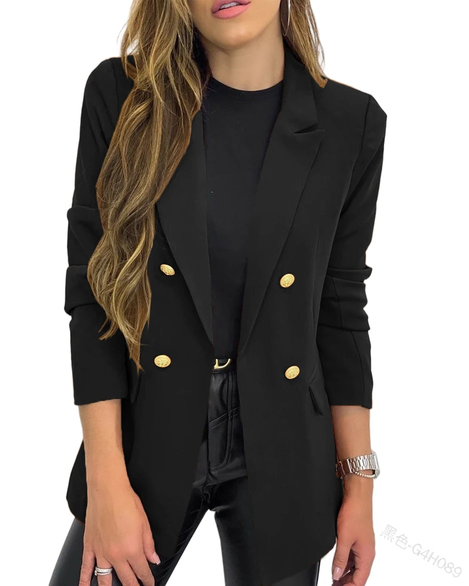 Women's Classic Buttons Slim Fitting Blazer Jacket Solid Color in USA.