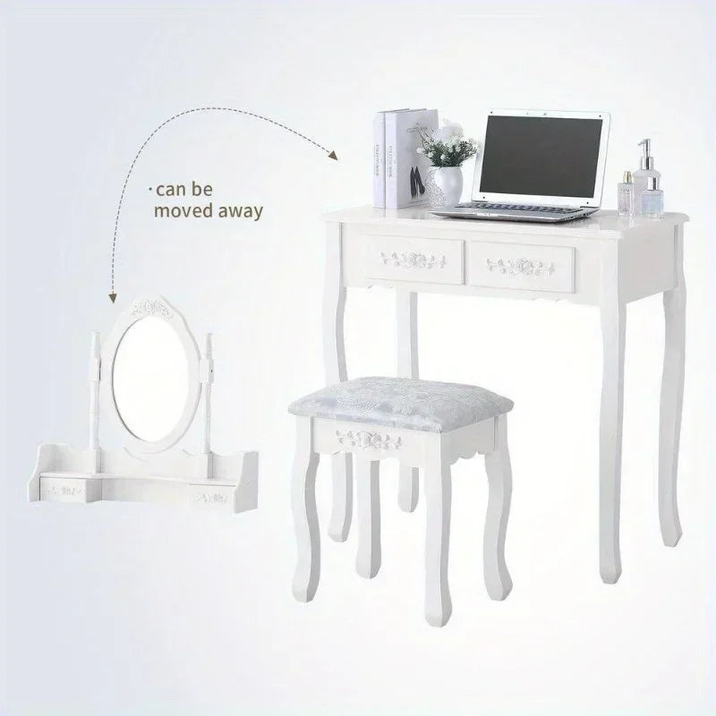 Vanity Dressing Table Set Makeup Mirror Drawers IN USA.