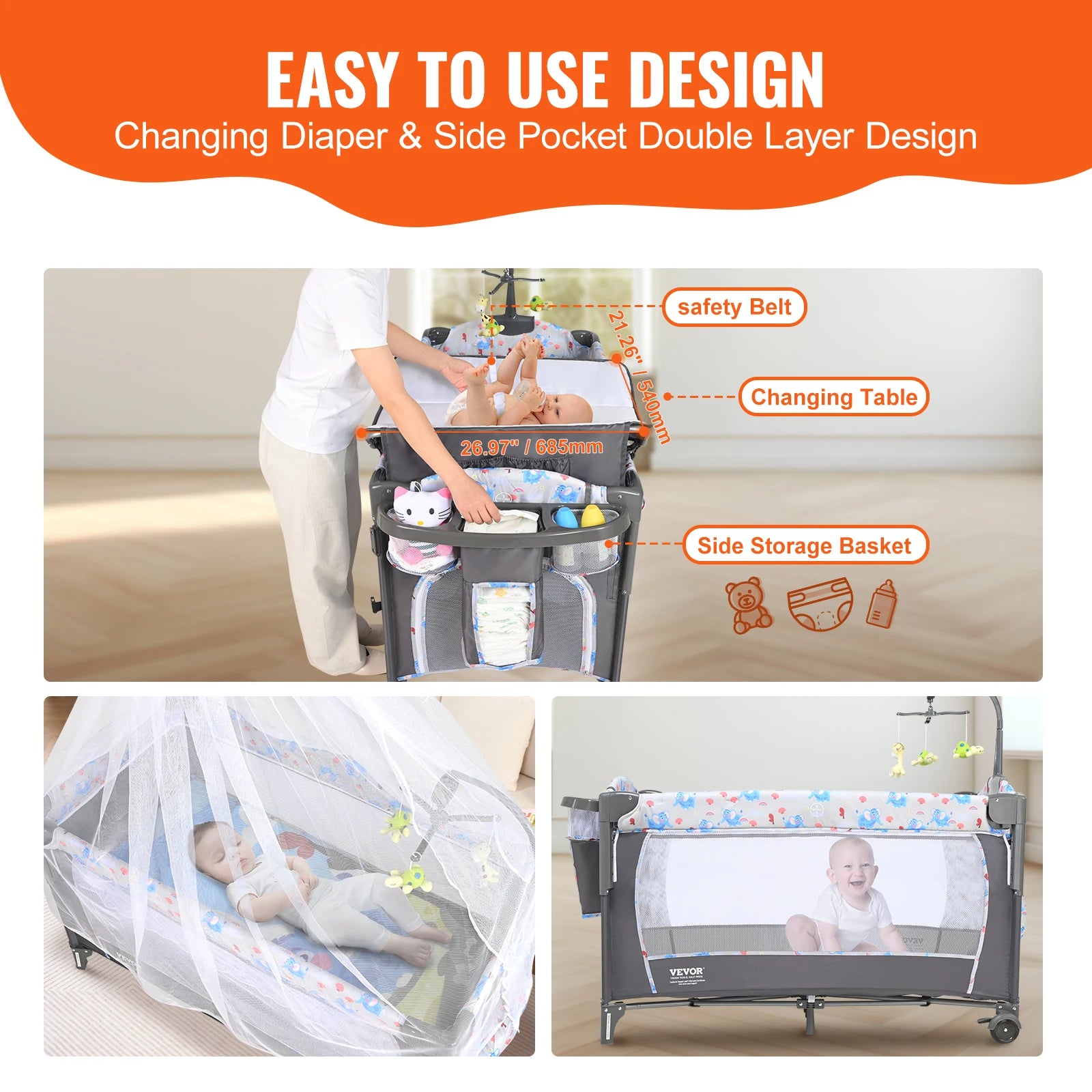 Fold Portable Baby Bassinet Bedside Sleeper Storage Basket in USA