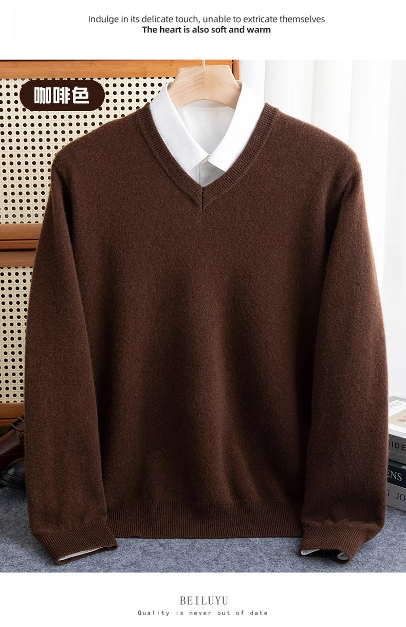 Men Merino Wool Sweater V-Neck Pullover Autumn Winter Cashmere in USA