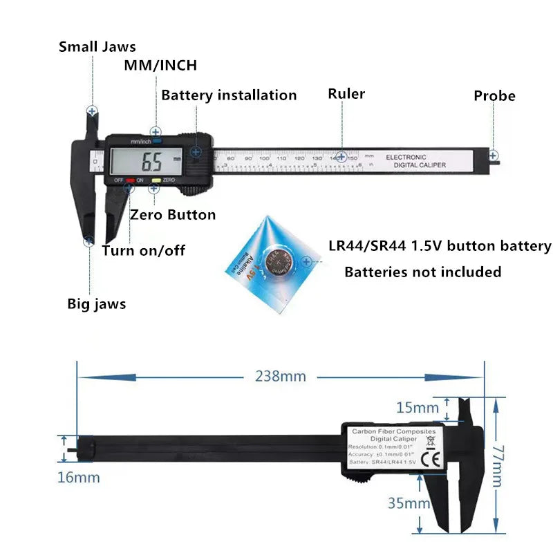 150mm 100mm Electronic Digital Caliper Carbon Fiber Dial Vernier Calip